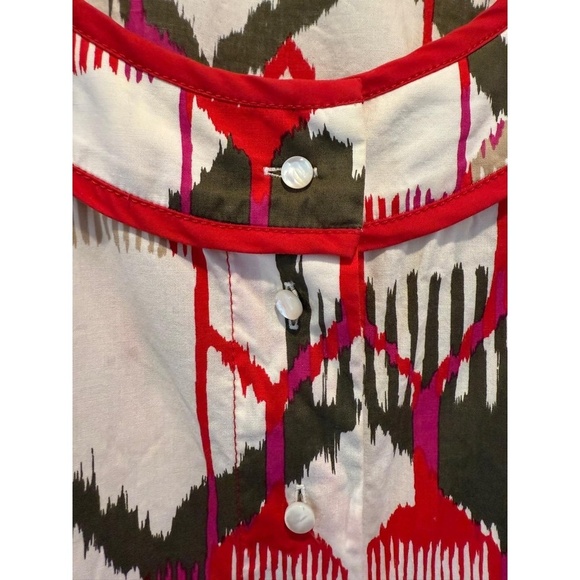 ESCADA Blouse Size 38 Red Green White Patterned 3/4 Sleeve Vintage Luxury Ikat - Picture 3 of 8